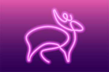 pink neon sign deer on gradient background