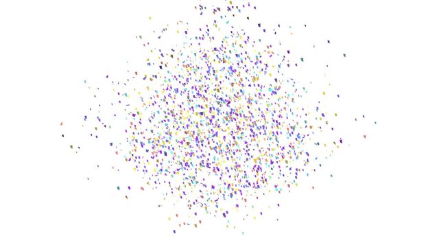 Multicolored confetti exploding on a white background with copy space