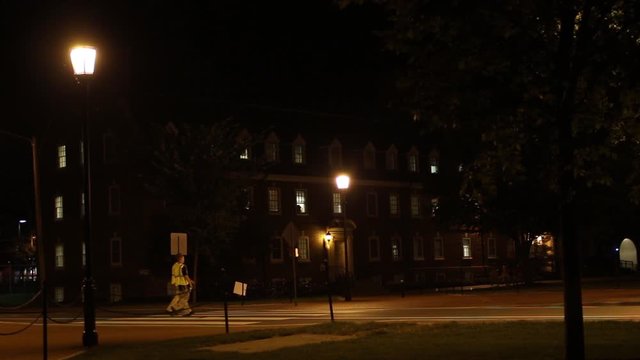 College Campus Security Walking at Night