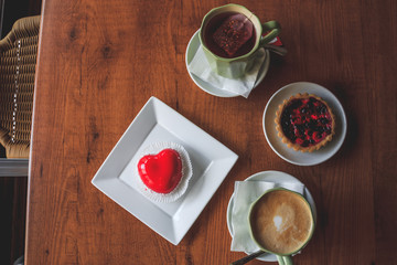 Cakes, tea and coffee in Coffee shop.