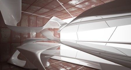 Empty smooth abstract room white interior of sheets rusted metal . Architectural background. 3D illustration and rendering