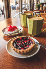 Cakes, tea and coffee in Coffee shop.