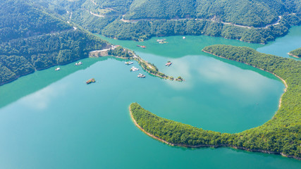 Aerial view on Green hills around Vacha dam.