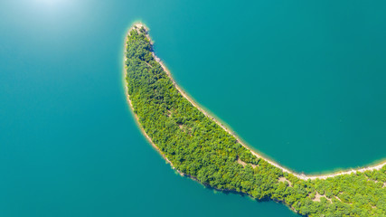 Aerial view on Green hills around Vacha dam.