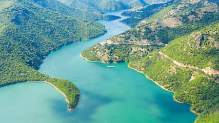 Aerial view on Green hills around Vacha dam.