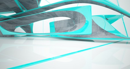 Abstract smooth white and concrete interior. 3D illustration and rendering.