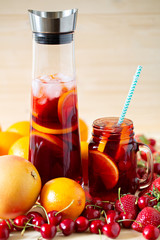 Sangria or punch with fruits and berries