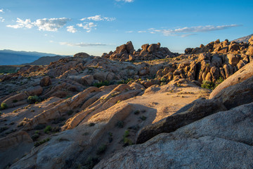 desert rock formations in early morning sunlight Eastern Sierra Nevada California