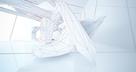 Fototapeta na wymiar Abstract drawing white interior multilevel public space with window. 3D illustration and rendering.