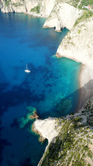 Aerial drone photo of tropical caribbean bay with white sand beach and beautiful turquoise and...