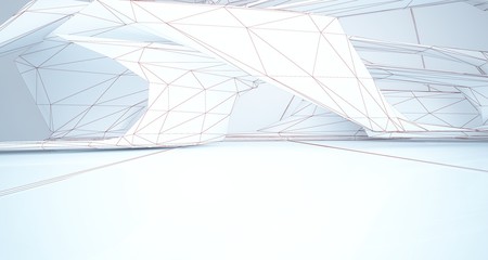 Abstract drawing white interior multilevel public space with window. 3D illustration and rendering.