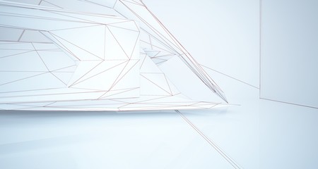 Abstract drawing white interior multilevel public space with window. 3D illustration and rendering.