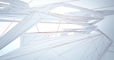 Abstract drawing white interior multilevel public space with window. 3D illustration and rendering.