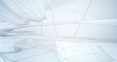 Abstract drawing white interior multilevel public space with window. 3D illustration and rendering.