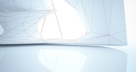 Fototapeta premium Abstract drawing white interior multilevel public space with window. 3D illustration and rendering.