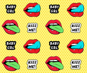 Sexy pop art pattern with lips and tongue seamless
