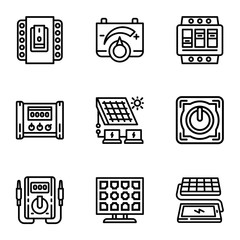 Modern solar energy icon set. Outline set of 9 modern solar energy vector icons for web design isolated on white background