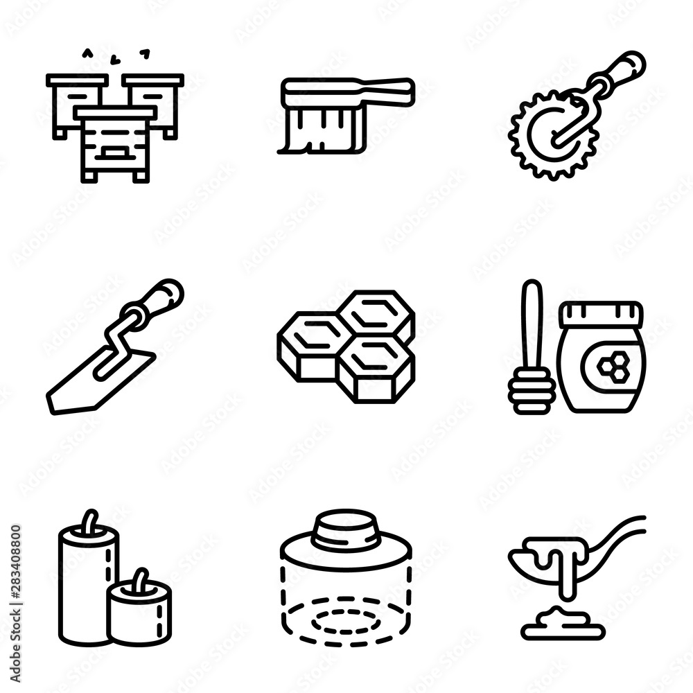 Poster eco apiary icon set. outline set of 9 eco apiary vector icons for web design isolated on white backg