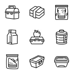 School lunch box icon set. Outline set of 9 school lunch box vector icons for web design isolated on white background