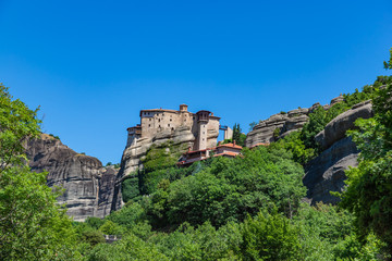 Monasteries on the top of rock in a beautiful summer day in Meteora, Greece