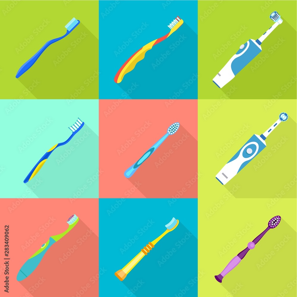 Poster classic toothbrush icon set. flat set of 9 classic toothbrush vector icons for web design isolated o