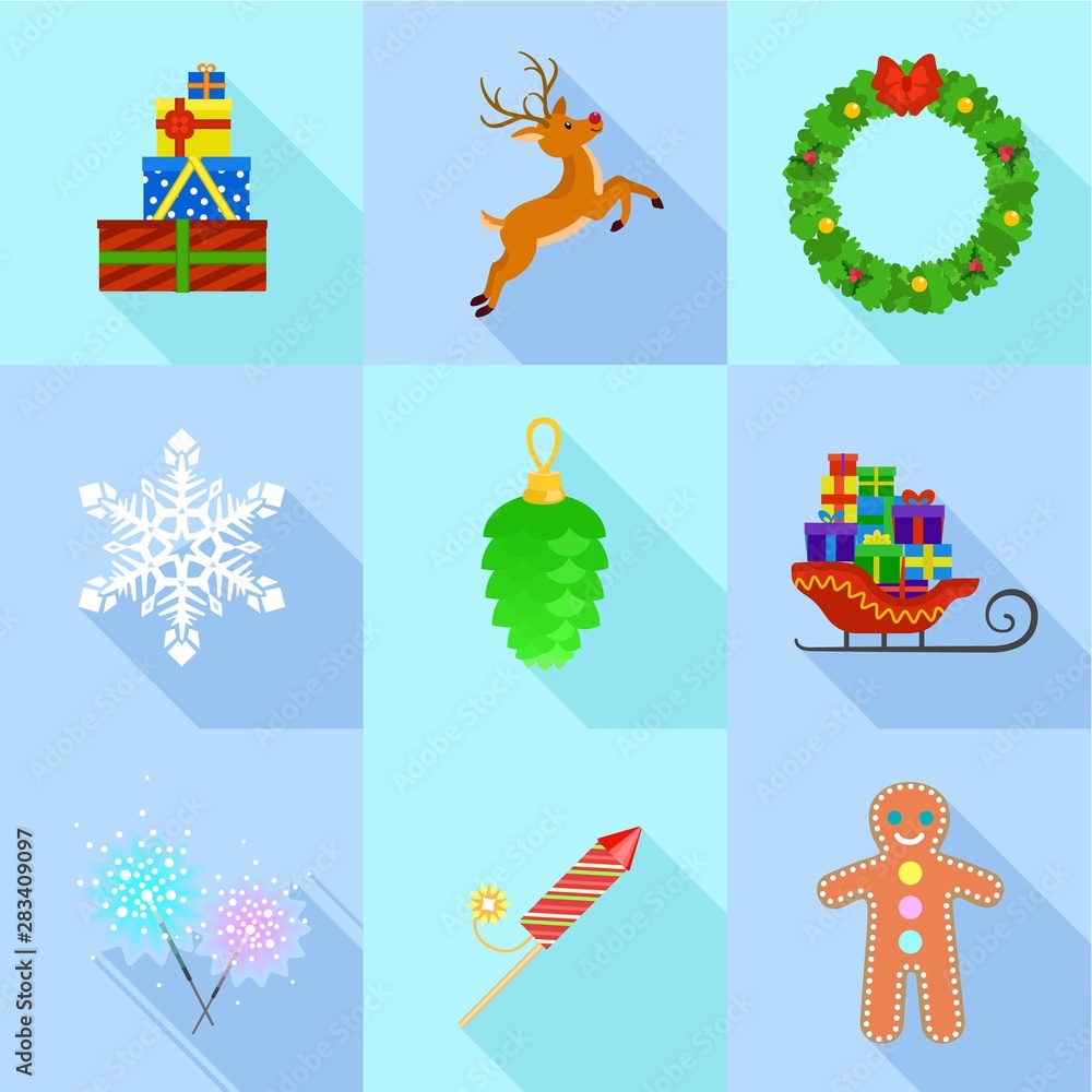 Poster xmas time icon set. flat set of 9 xmas time vector icons for web design isolated on white background