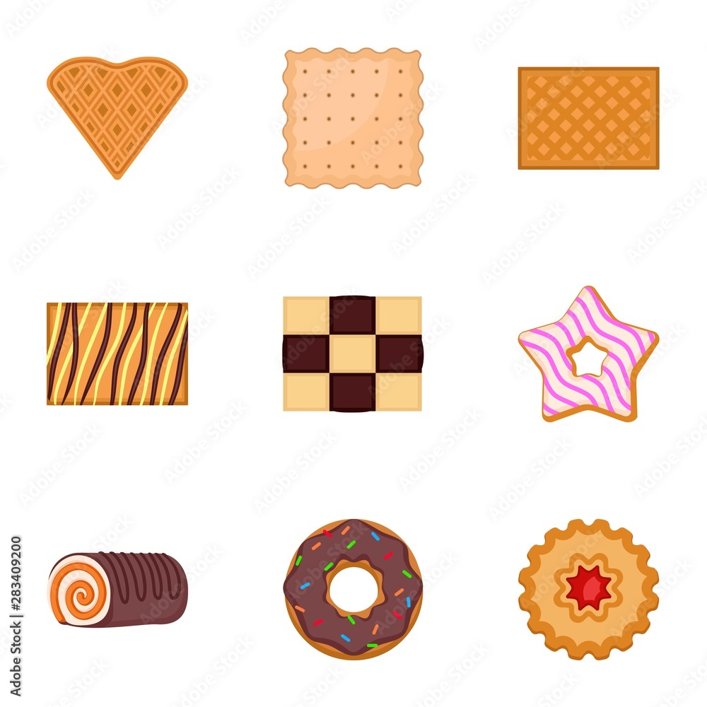 Poster dessert cookie icon set. flat set of 9 dessert cookie vector icons for web design isolated on white 