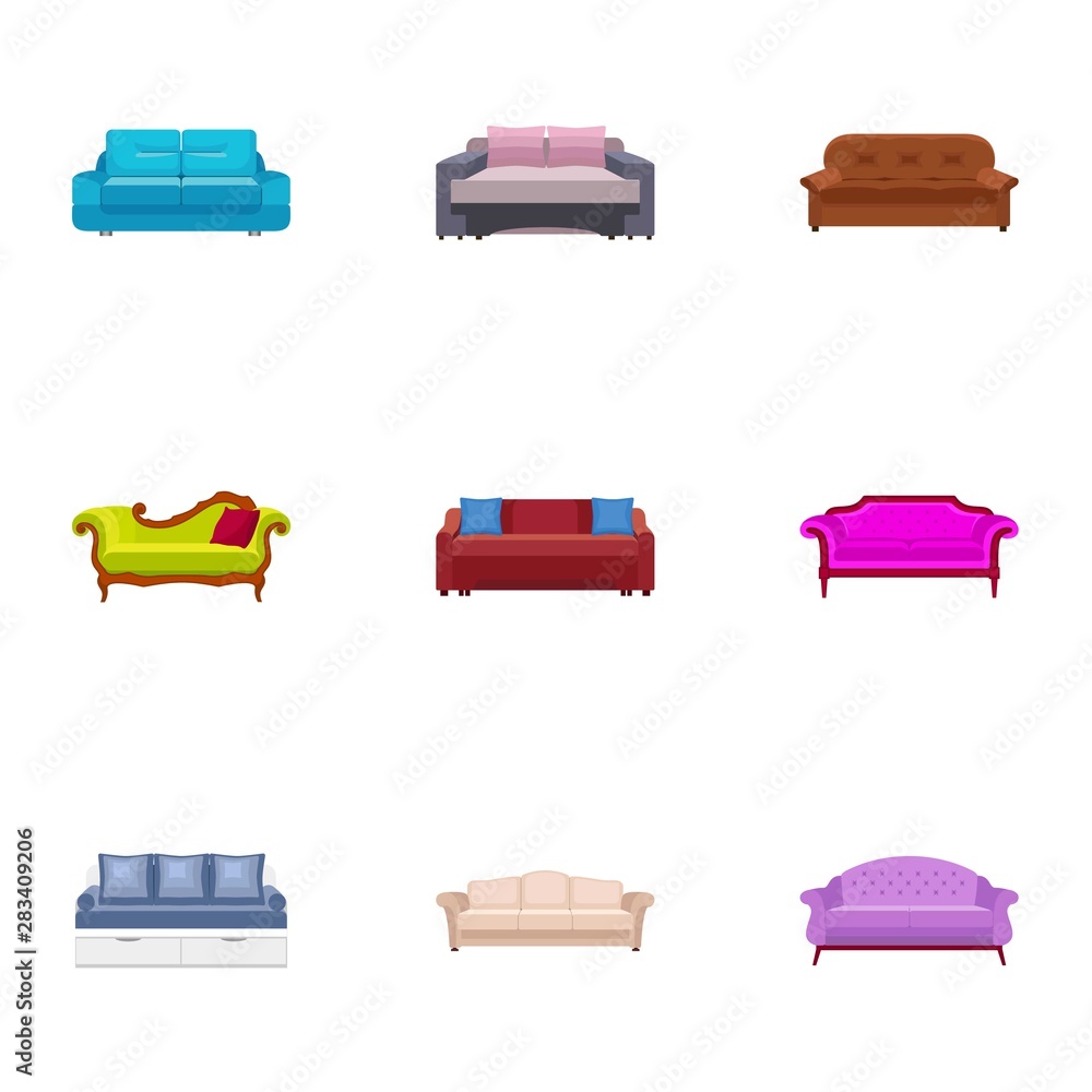 Poster decoration sofa icon set. flat set of 9 decoration sofa vector icons for web design isolated on whit