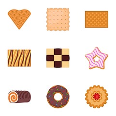 Dessert cookie icon set. Flat set of 9 dessert cookie vector icons for web design isolated on white background