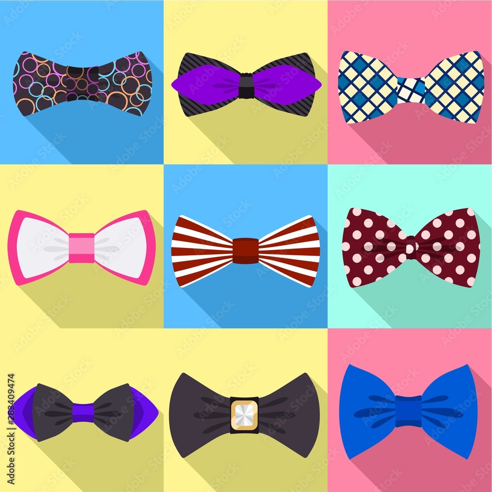 Poster texture bow tie icon set. flat set of 9 texture bow tie vector icons for web design isolated on whit