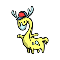 Beautiful cheerful and cute cartoon monsters with a cap on his head in yellow.