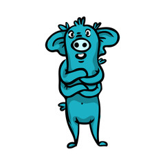 Beautiful cheerful and cute cartoon monsters with big ears and a heel of blue.