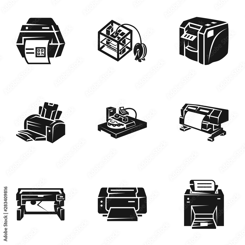 Poster 3d printer icon set. simple set of 9 3d printer vector icons for web design isolated on white backgr