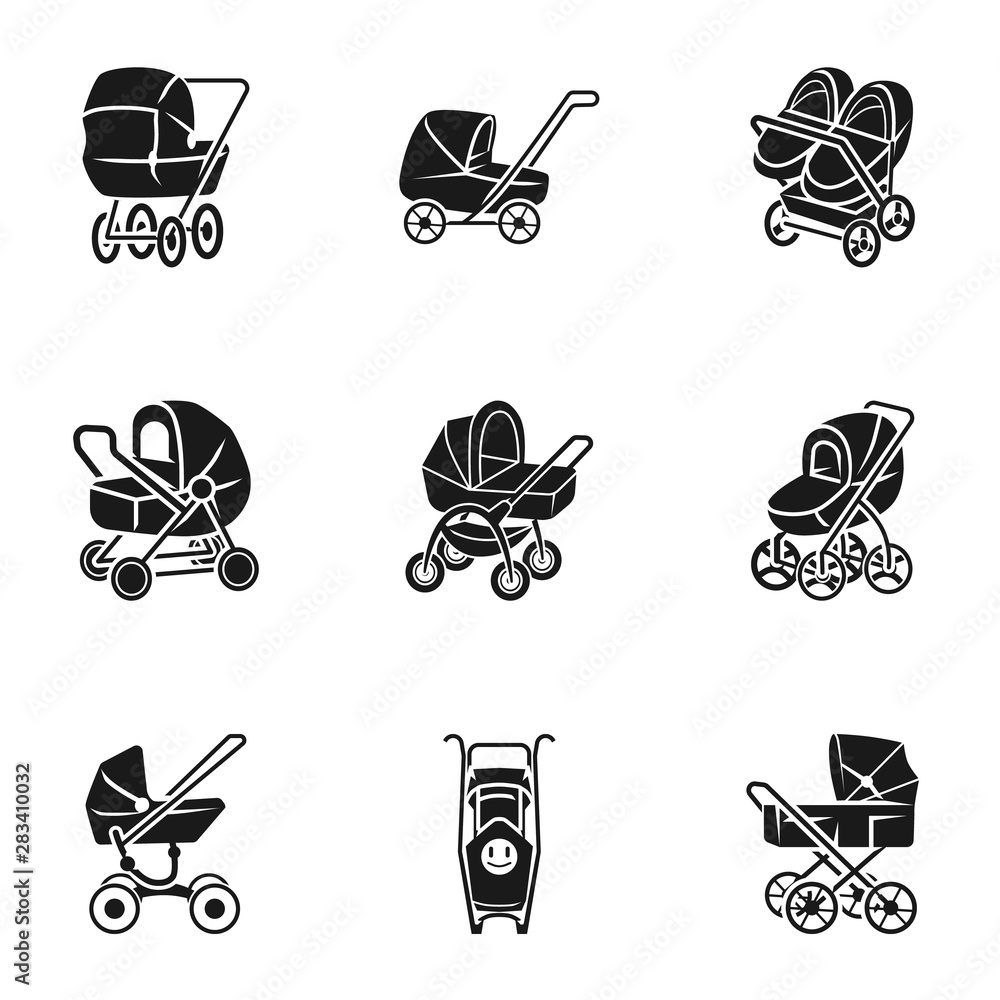 Poster newborn pram icon set. simple set of 9 newborn pram vector icons for web design isolated on white ba