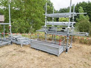 scaffolding metal structures in the meadow