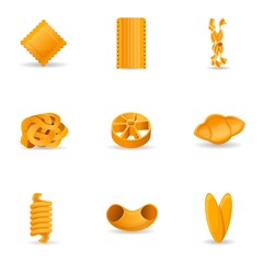 Delicious pasta icon set. Cartoon set of 9 delicious pasta vector icons for web design isolated on white background