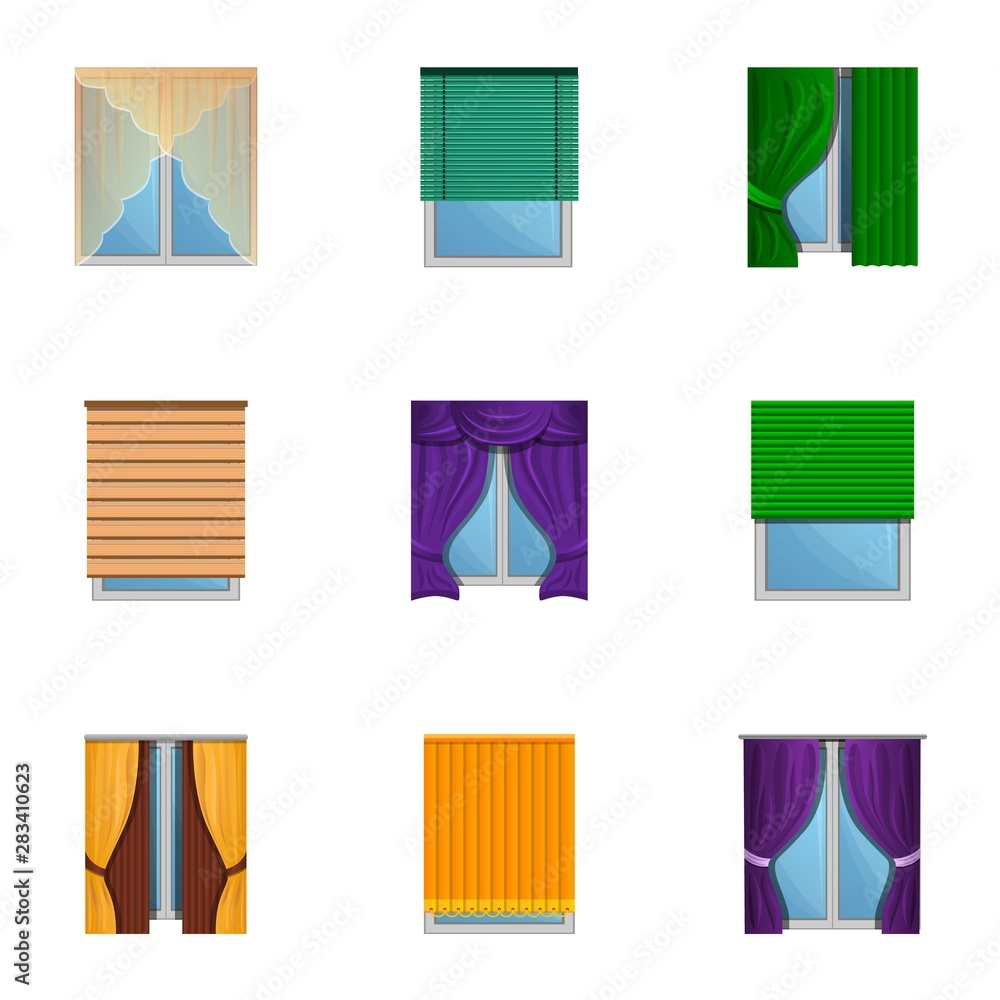 Aufkleber windows drapery icon set. cartoon set of 9 windows drapery vector icons for web design isolated on w
