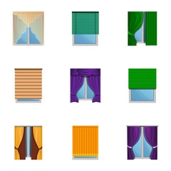 Windows drapery icon set. Cartoon set of 9 windows drapery vector icons for web design isolated on white background