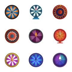 Casino fortune wheel icon set. Cartoon set of 9 casino fortune wheel vector icons for web design isolated on white background