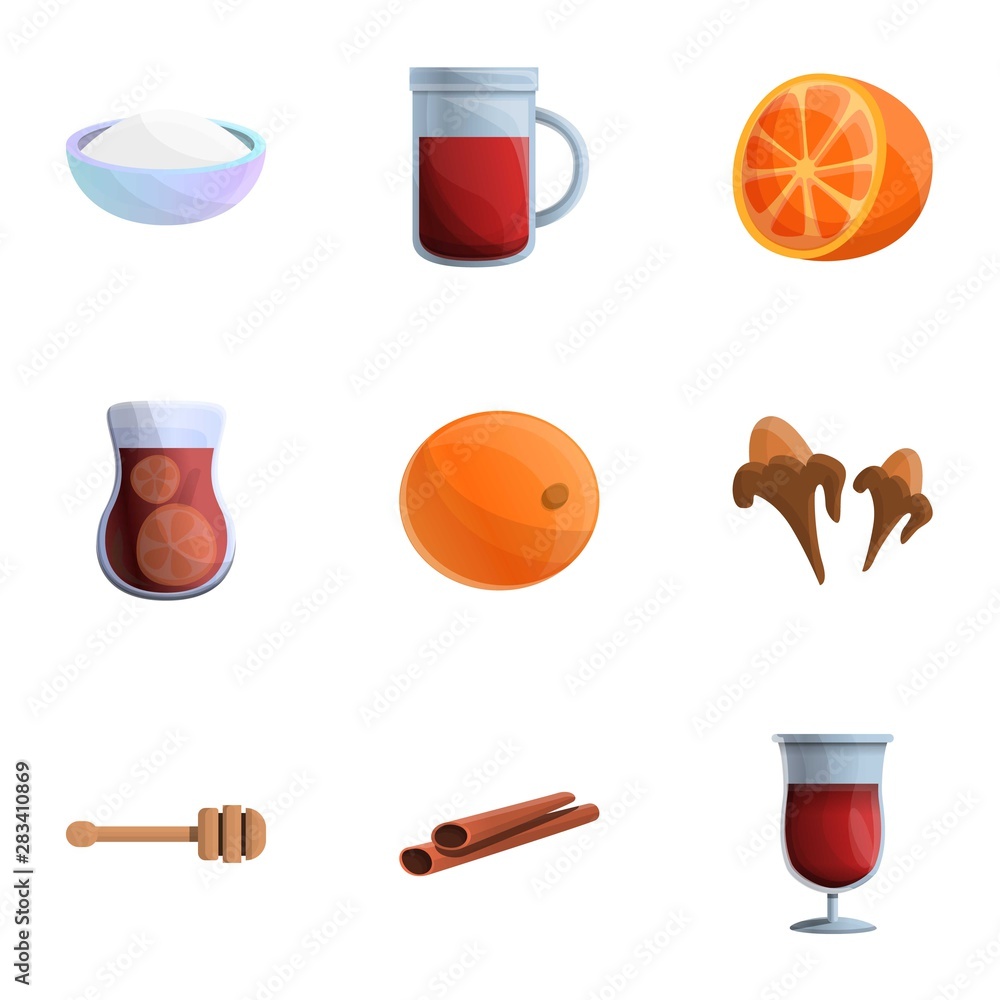 Poster spice mulled wine icon set. cartoon set of 9 spice mulled wine vector icons for web design isolated 