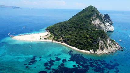 Aerial drone photo of tropical Caribbean bay with white sand beach and beautiful turquoise and...