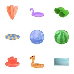 Travel inflatable ring icon set. Cartoon set of 9 travel inflatable ring vector icons for web design isolated on white background