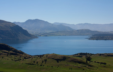 Hills and the Lake Wanaka as seen from the Roy's Peak track in New Zealand