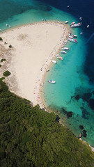 Aerial drone photo of tropical Caribbean bay with white sand beach and beautiful turquoise and...
