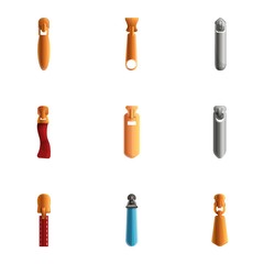 Jacket zipper icon set. Cartoon set of 9 jacket zipper vector icons for web design isolated on white background