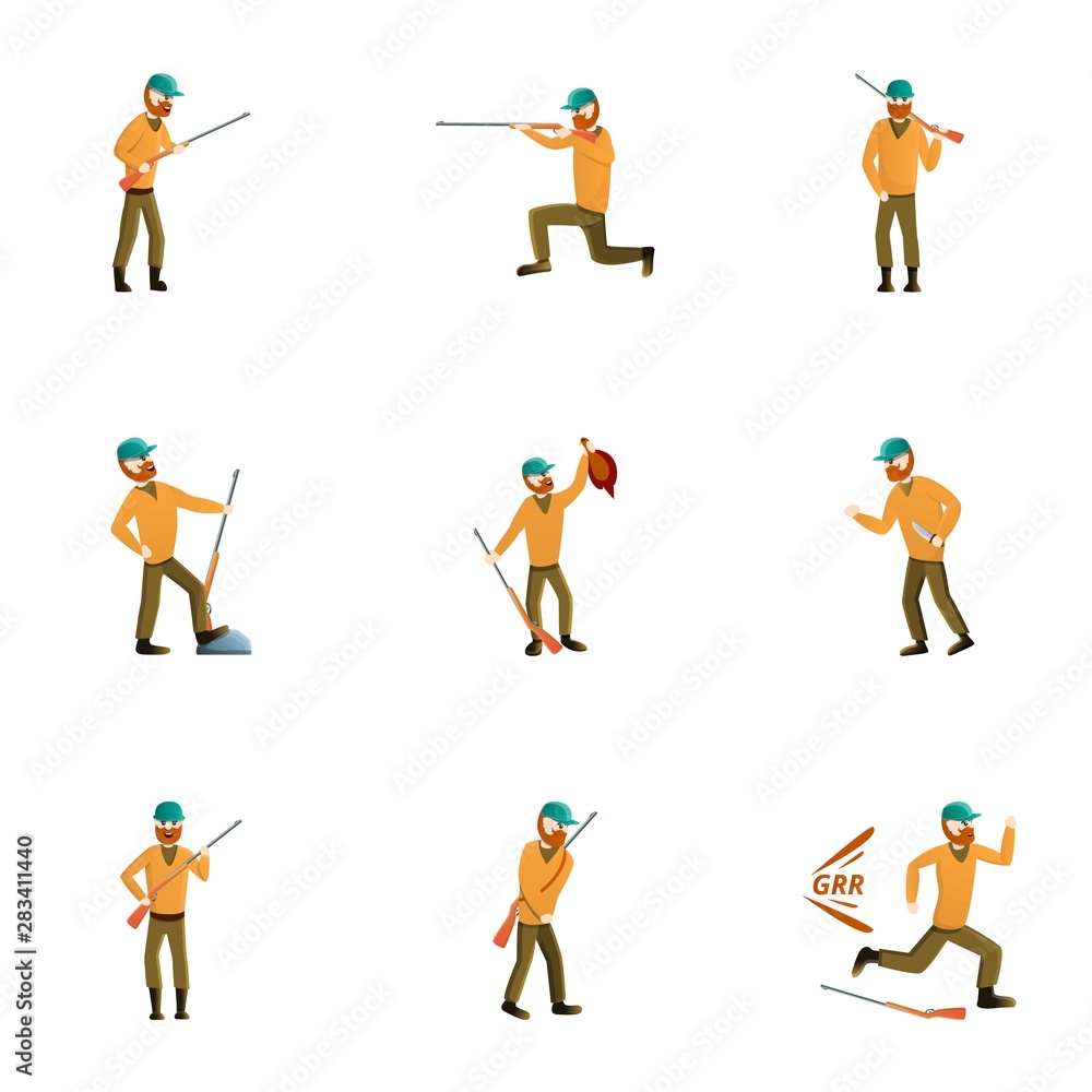 Poster duck hunter icon set. cartoon set of 9 duck hunter vector icons for web design isolated on white bac