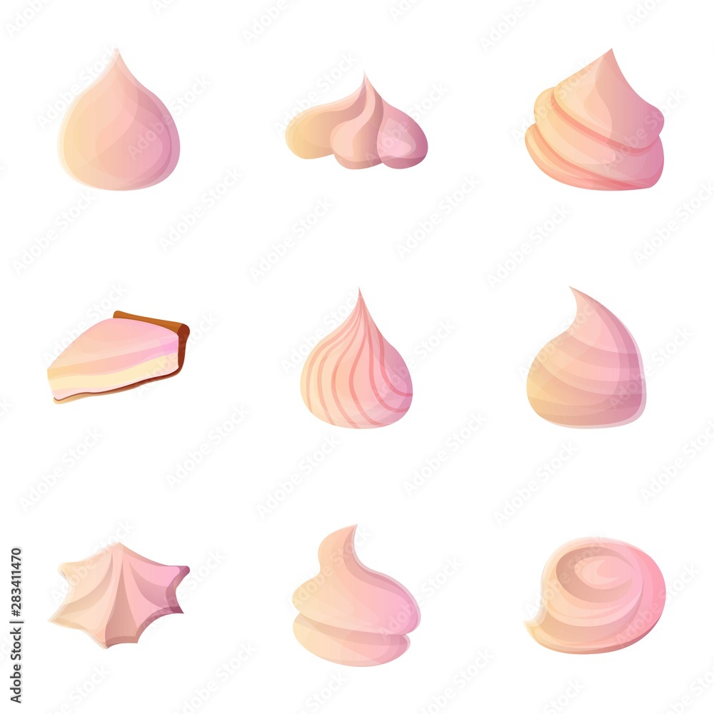 Poster foam meringue icon set. cartoon set of 9 foam meringue vector icons for web design isolated on white