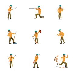 Fototapeta na wymiar Duck hunter icon set. Cartoon set of 9 duck hunter vector icons for web design isolated on white background