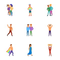 Gay parade icon set. Cartoon set of 9 gay parade vector icons for web design isolated on white background