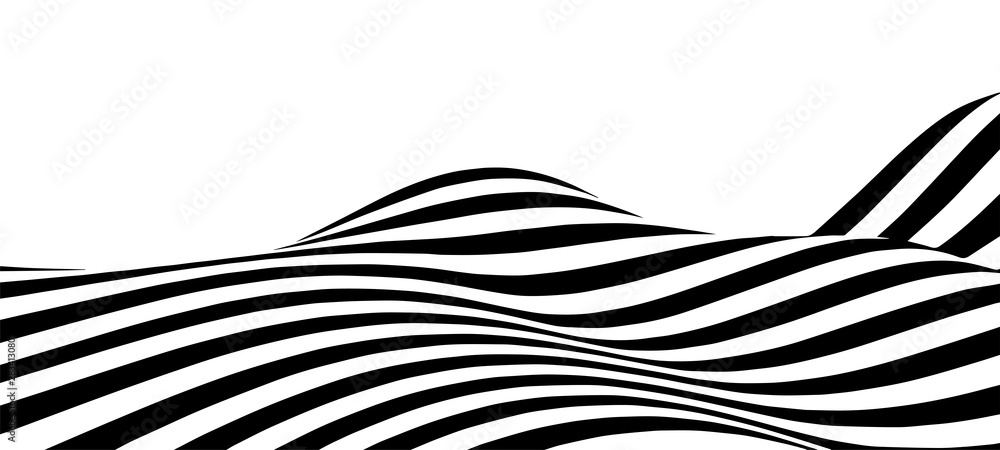 Aufkleber black and white abstract wave. optical illusion. twisted vector illustration.